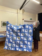 Beverley showing her wonderful MANX quilt